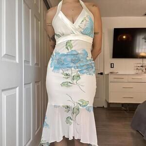 Vintage White Floral Halter Dress– Size Small